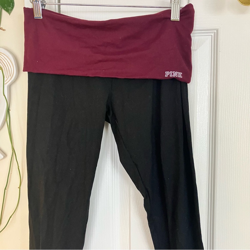 Victoria's Secret Pink Black Burgundy Foldover Leggings